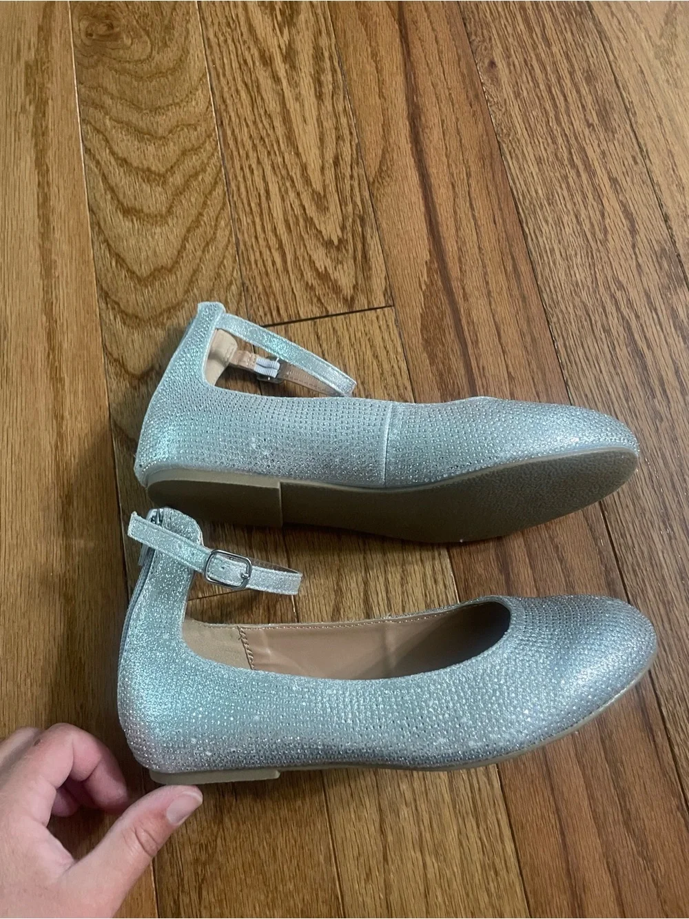 INC International Concepts Glittery Silver Ankle-Strap Flats